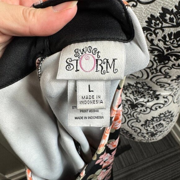 Sweet Storm black and pink floral mesh cut out high neck mini dress. - Picture 8 of 9